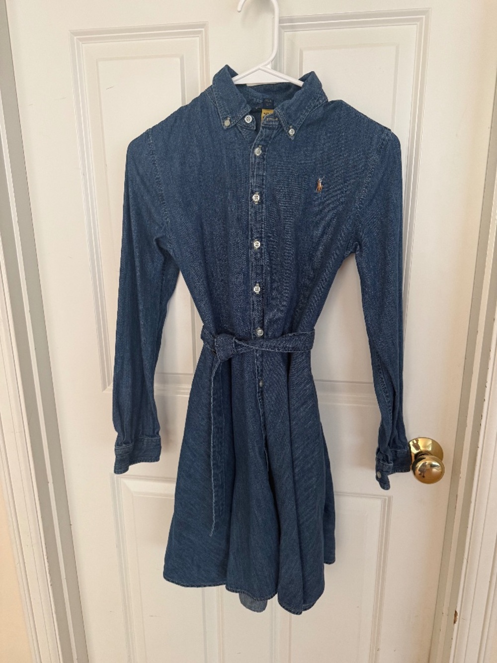 polo ralph lauren girls denim dress size 16 long sleeves 2 pockets